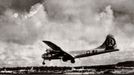 'Enola Gay' landing after first atom bomb mission Aircraft which dropped the first atomic bomb. The Boeing B-29 Superfortress Enola Gay landing at Tinian Field, Marianas Islands, after completing the first atom bomb raid. The aircraft, piloted by Colonel Paul Tibbets, dropped the 'Little Boy' bomb over the Japanese city of Hiroshima at 8.16am local time, 6 August 1945. Detonating 565 metres above the city centre, the bomb had an explosive energy equivalent to 12.5 kilotons (12,500 tons) of TNT. It is estimated that over 155,000 people died in Hiroshima; this figure includes radiation- related deaths within the first year. This bomb, and a second dropped on the city of Nagasaki, resulted in the end of World War Two.