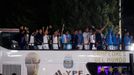 Soccer Football - Argentina team arrives to Buenos Aires after winning the World Cup  - Buenos Aires, Argentina - December 20, 2022 Argentina's players with the trophy du