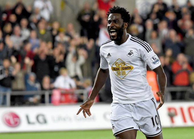 Wilfried Bony slaví gól za Swansea