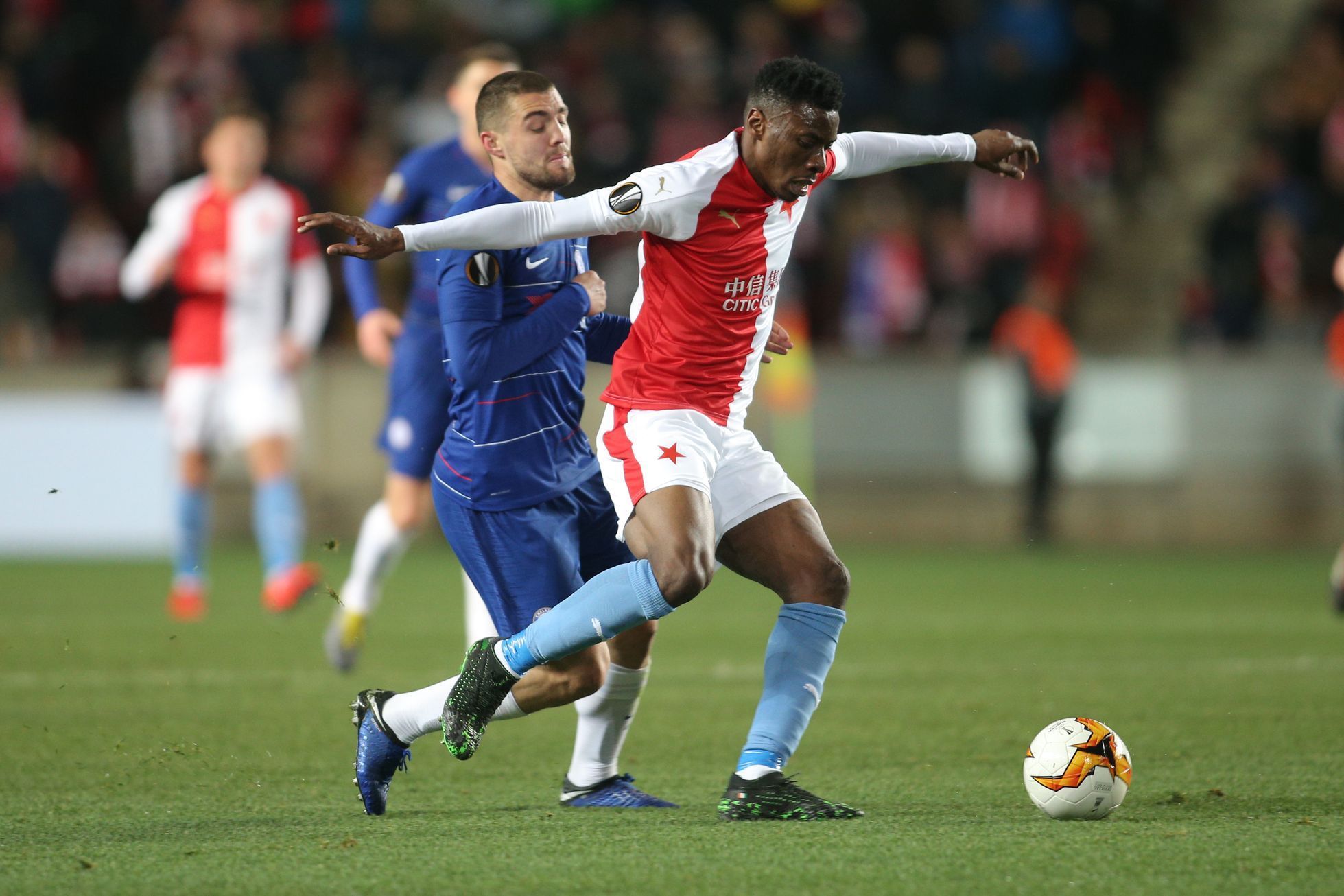 Ibrahim Traoré v prvním čtvrtfinále Evropské ligy Slavia - Chelsea