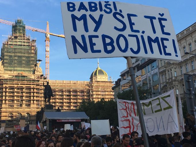 Demonstrace na Václavském náměstí.