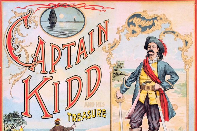 Desková hra "Captain Kidd and His Treasure" od Parker Brothers z roku 1896, inspirovaná životem piráta Williama Kidda. Vydáno v Salemu, Massachusetts, USA.
