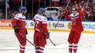 Vladimir Sobotka of the Czech Republic (C) celebrates his goal with team mates Jan Hejda (L) and Jakub Krejcik dur