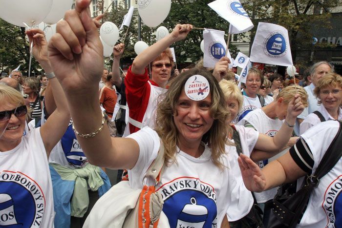 Demonstrace odborářů na Václavském náměstí v Praze