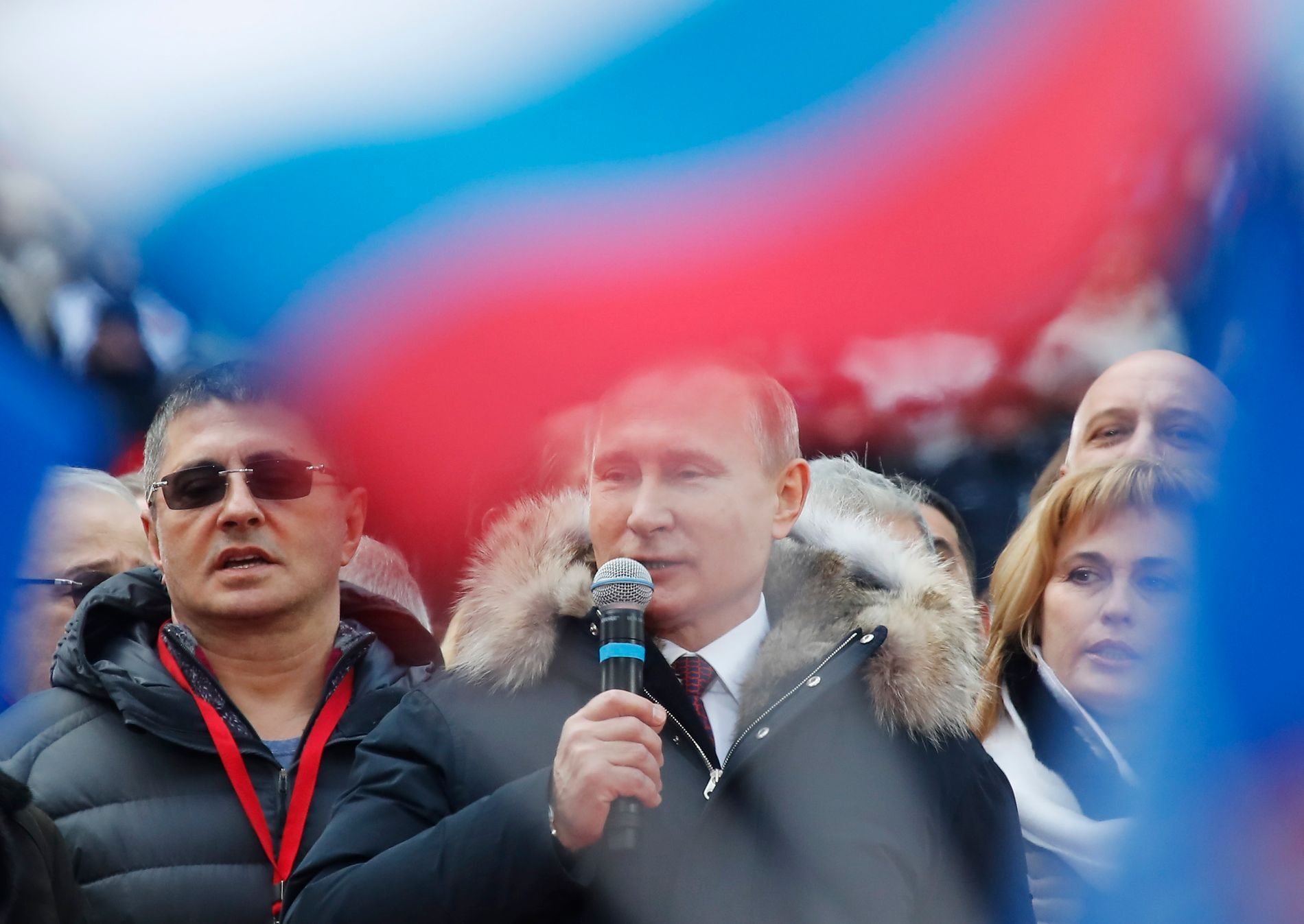 Rusko Putin volební kampaň na stadionu v Lužnikách