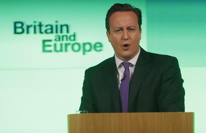 Britský premiér David Cameron v Londýně oznámil, že pokud vyhraje volby, uspořádá referendum o vystoupení Británie z EU.