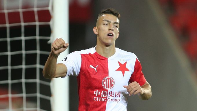 4. kolo Fortuna:Ligy 2020/21, Slavia - Teplice: Petar Musa slaví gól Slavie.