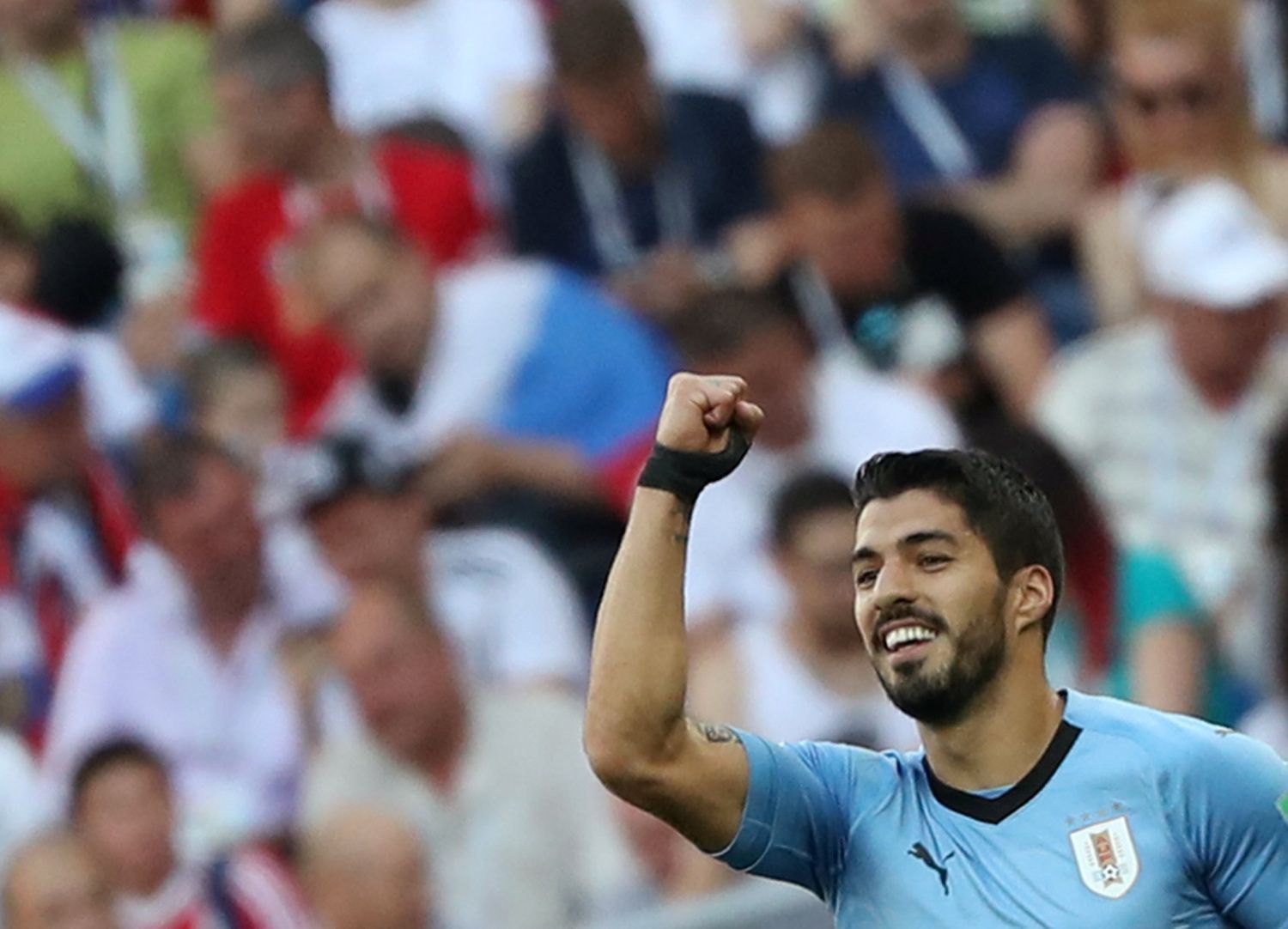 Luis Suárez slaví gól v zápase Uruguay - Saúdská Arábie na MS 2018