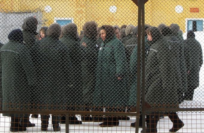 TO GO WITH AFP STORY BY NICOLAS MILETITCH - (FILES) An undated picture taken in an undislosed location shows prisoners in a women's penal colony. If the three young women in the punk band Pussy Russian Riot in Moscow are sentenced Friday to three years in camp, as requested by the prosecutor, they will be incarcerated with thieves in dormitory rooms of a hundred people sporting a prison uniform with their names on their chest. The Russian prison system provides only one type of detention for women, the ordinary regime camp. The range is much wider for men: ordinary regime camp, strict regime, to special diet, and prison.