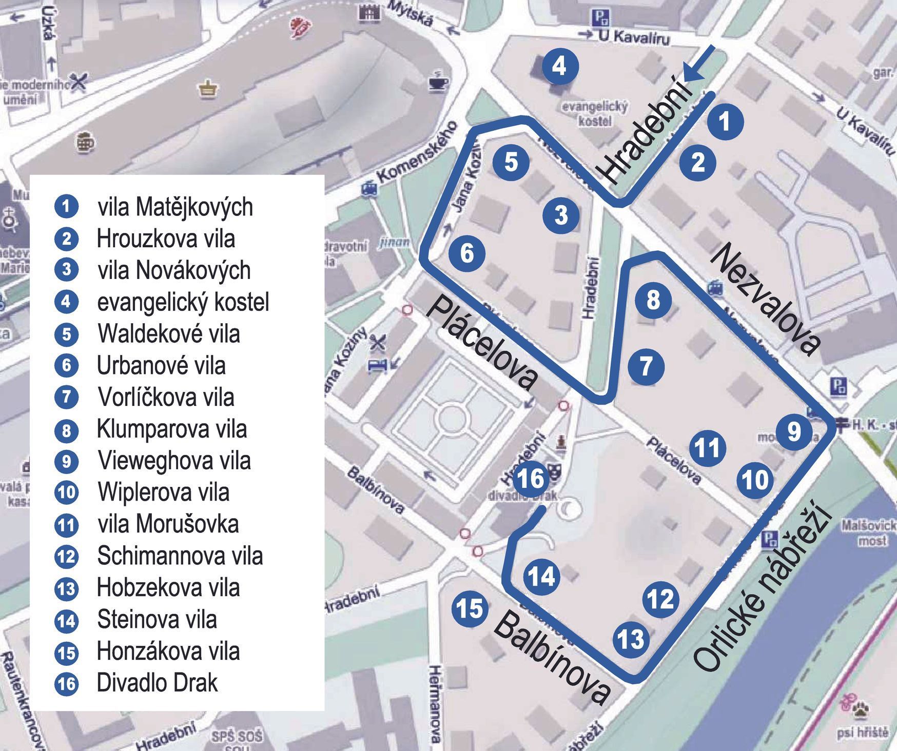 Hradec Králové mapa vycházek