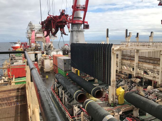 FILE PHOTO: Allseas' deep sea pipe laying ship Solitaire lays pipes for Nord Stream 2 pipeline in the Baltic Sea September 13, 2019. Picture taken September 13, 2019. REU