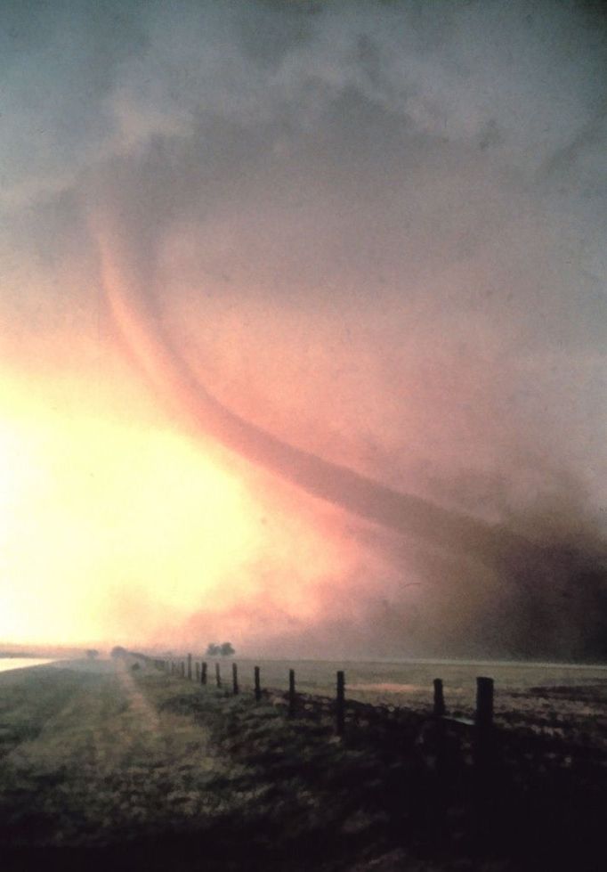 Tornado near end of life - photographed during "Sound Chase." "Sound Chase" was joint project of NSSL and Mississippi State University. Purpose of project was to record sounds emitted by tornadoes. Oklahoma, Cordell. May 22, 1981. Credit: NOAA Photo Library, NOAA Central Library; OAR/ERL/National Severe Storms Laboratory (NSSL).