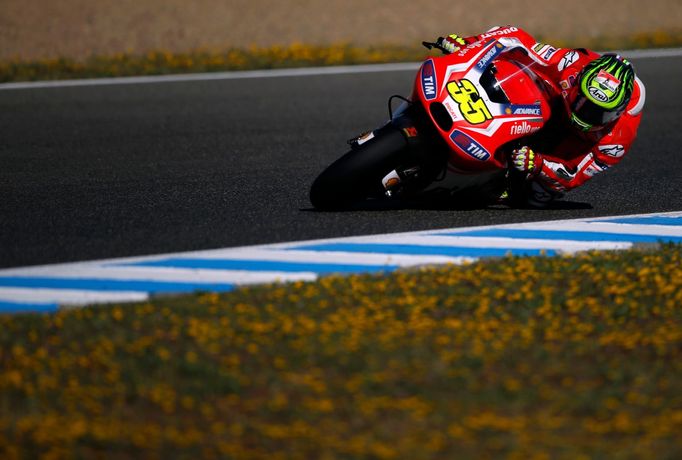 Ducati MotoGP rider Cal Crutchlow of Britain rides his bike during the third free practice session of the Spanish Grand Prix in Jerez de la Frontera, southern Spain, May