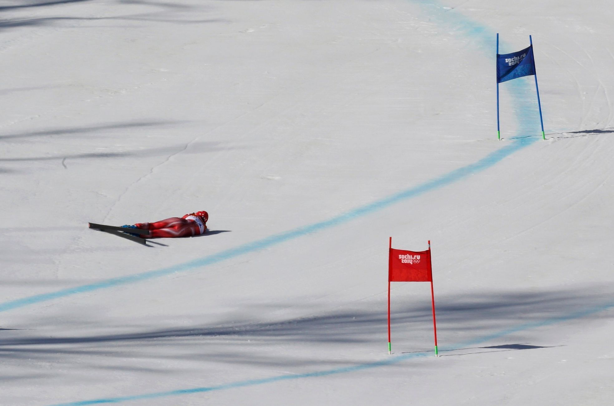 Soči 2014, super-G Ž: Dominique Gisinová, pád