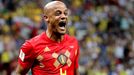 Vincent Kompany slaví gól v zápase Brazílie - Belgie na MS 2018