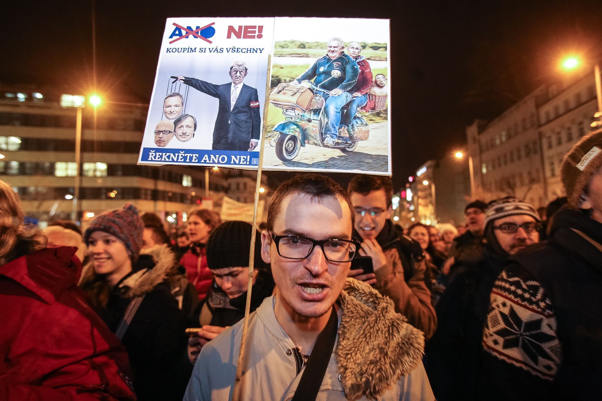 Oslava inaugurace Zemana a demonstrace za svobodná média na Václavském náměstí, Praha, 15.3.2018