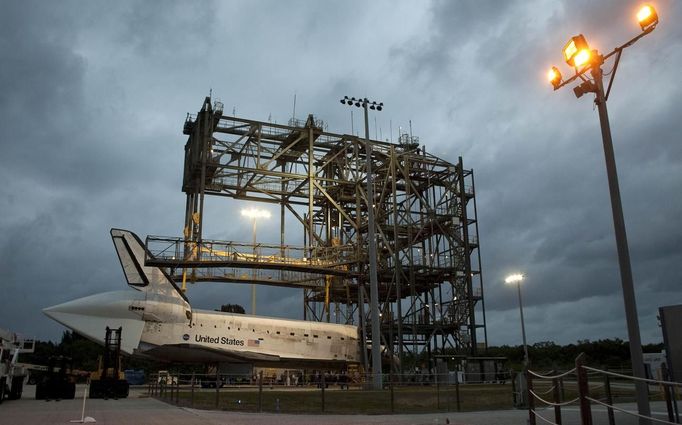 Space shuttle Discovery is being towed for the last time out of the Vehicle Assembly Building to the Mate Demate Facility at Kennedy Space Center