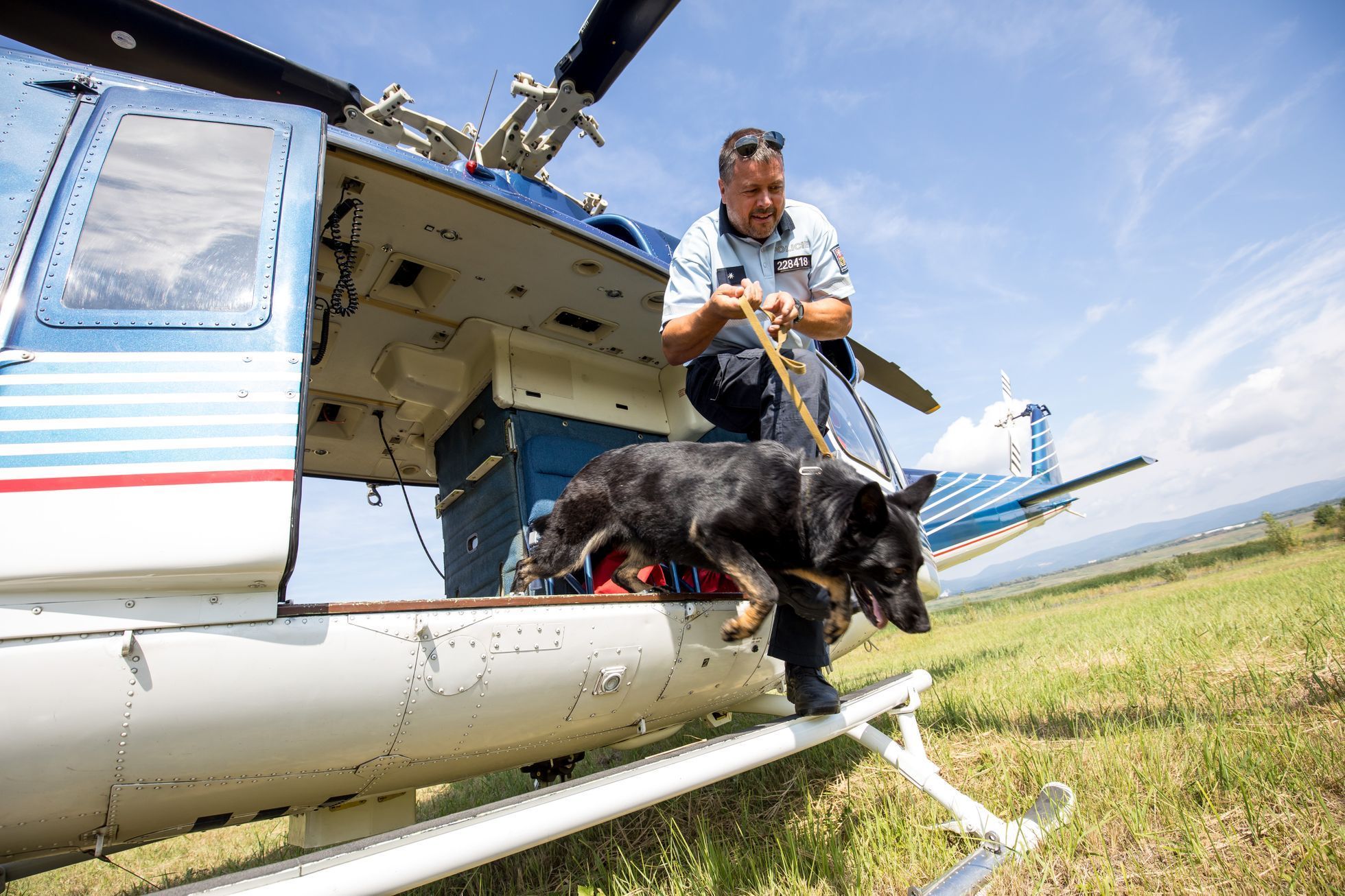 Policejní psi cvičili v Mostě přelety vrtulníkem.