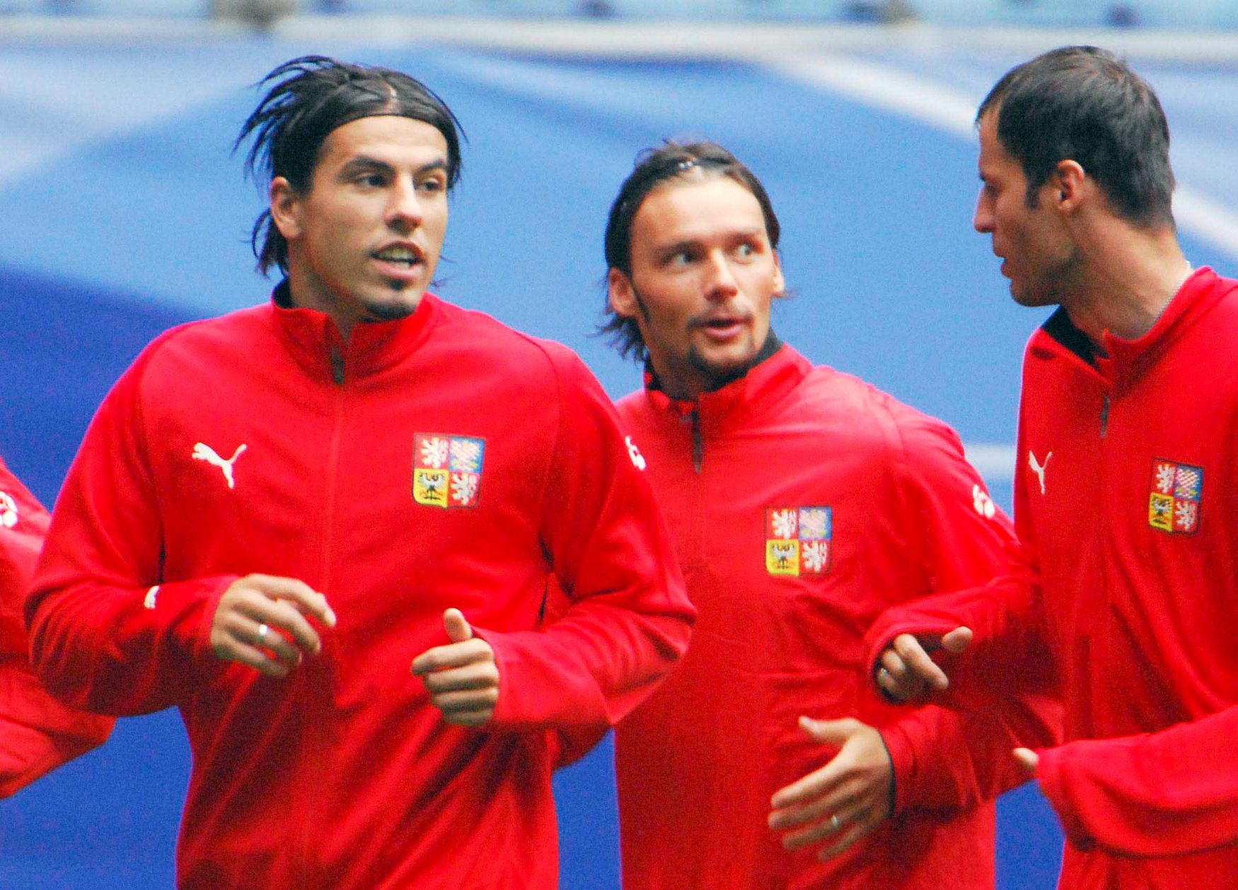 Fotbaloví reprezentanti Milan Baroš, Marek Jankulovski a Vratislav Lokvenc