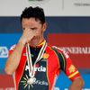 Zdcený Joaquím Rodriguez na stupních vítězů po MS v cyklistice