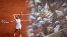 Tennis - French Open - Roland Garros, Paris, France - June 10, 2023 Poland's Iga Swiatek is pictured in action through a glass during her final match against Czech Republ