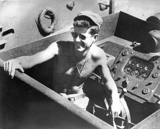 Former U.S. President and then U.S. Navy Lt. John F. Kennedy is seen aboard the Patrol Torpedo boat PT-109 boat during World War II in the Pacific theatre, in this handout photograph taken on March 4, 1942.