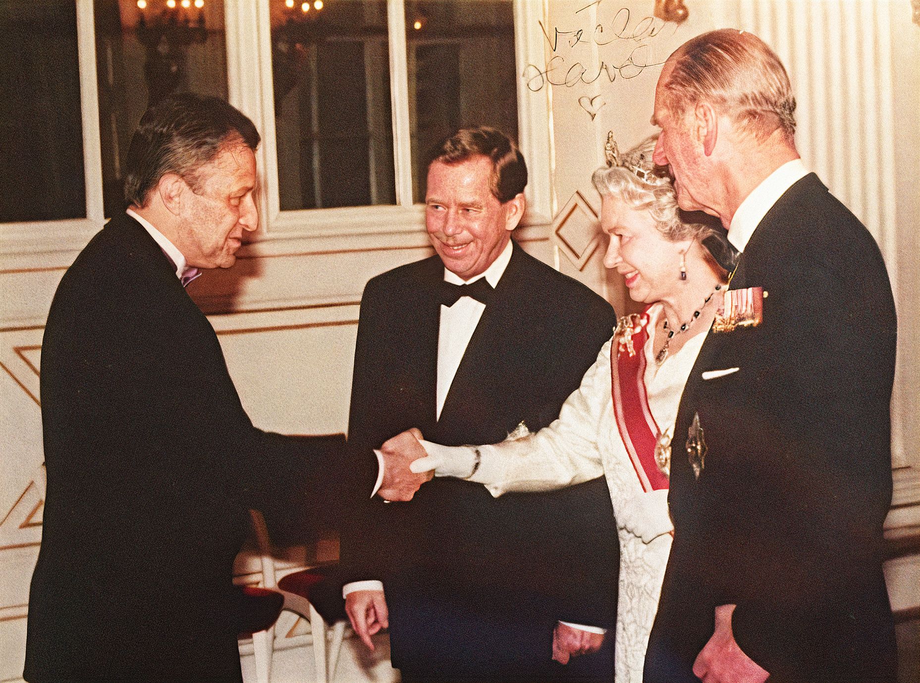 Jan Kodeš (Václav Havel, královna Alžběta II.), 1996 Praha