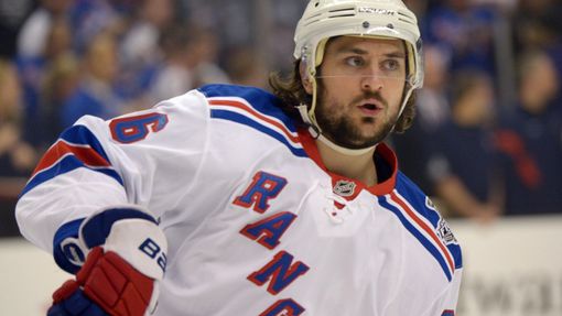 Jun 4, 2014; Los Angeles, CA, USA; New York Rangers right wing Mats Zuccarello (36) warms up before game one of the 2014 Stanley Cup Final against the Los Angeles Kings a