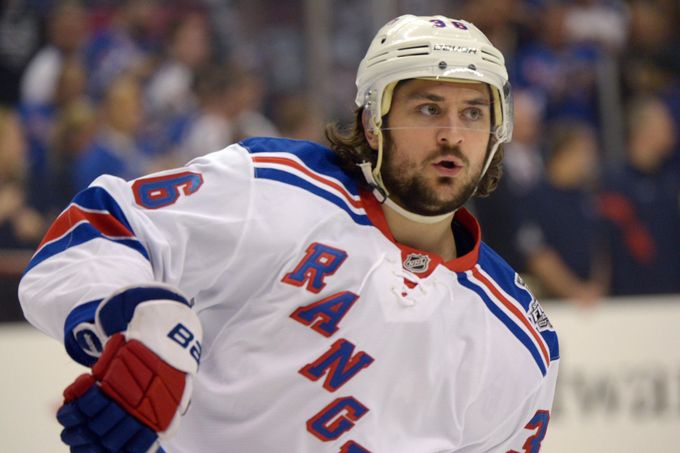 Jun 4, 2014; Los Angeles, CA, USA; New York Rangers right wing Mats Zuccarello (36) warms up before game one of the 2014 Stanley Cup Final against the Los Angeles Kings a