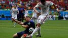 Ron Vlaar of the Netherlands (L) fights for the ball with Spain's Diego Costa during their 2014 World Cup Group B soccer match at the Fonte Nova arena in Salvador June 13