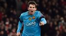 Lionel Messi celebrates after scoring the first goal for Barcelona