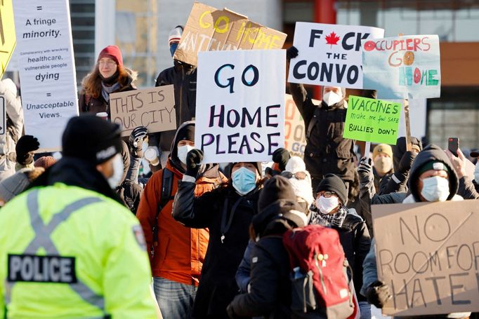 Covidový protest, Ottawa, Kanda, únor 2022