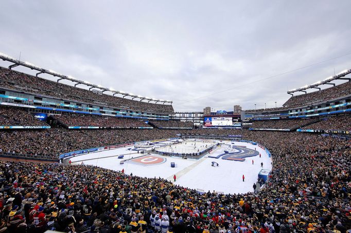 Foxborough, MA, USA; A general view of Gillette Stadium during the Winter Classic hockey game between the Montreal Canadiens and the Boston Bruins.