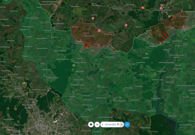 Situace v Charkovské oblasti na mapě ukrajinského serveru DeepState.