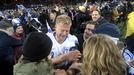 Soccer Football - Euro 2020 - Group J Qualification - Finland v Liechtenstein - Helsinki, Finland November 15, 2019. Paulus Arajuuri of Finland celebrates with fans. Leht