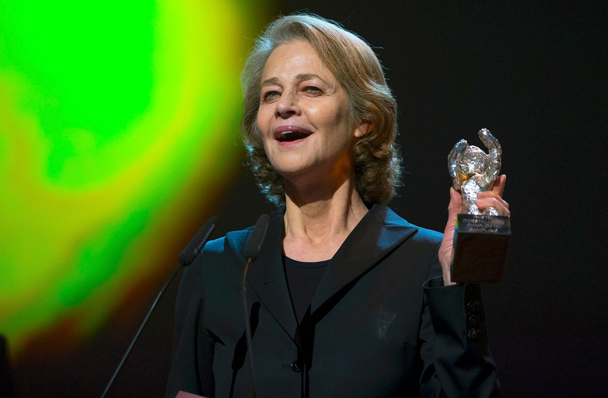 Actress Rampling holds her Silver Bear for Best Actress for the film '45 Years' at the awards ceremony of the 65th Berlinale International Film Festival in Berlin