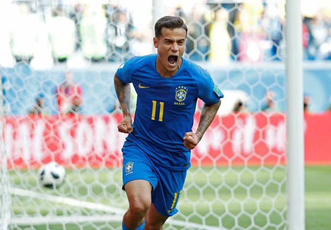 Philippe Coutinho slaví gól do sítě Kostariky