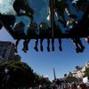 Argentinští fanoušci před hlavní části oslav titul mistrů světa v centru Buenos Aires