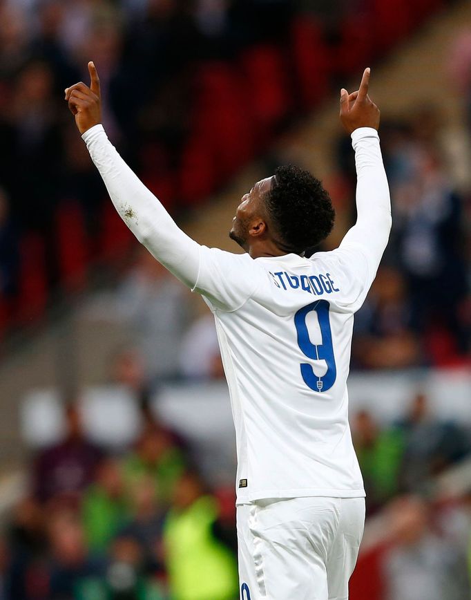 England's Daniel Sturridge celebrates scoring a goal during their international friendly soccer match against Peru at Wembley Stadium in London May 30, 2014. REUTERS/Eddi