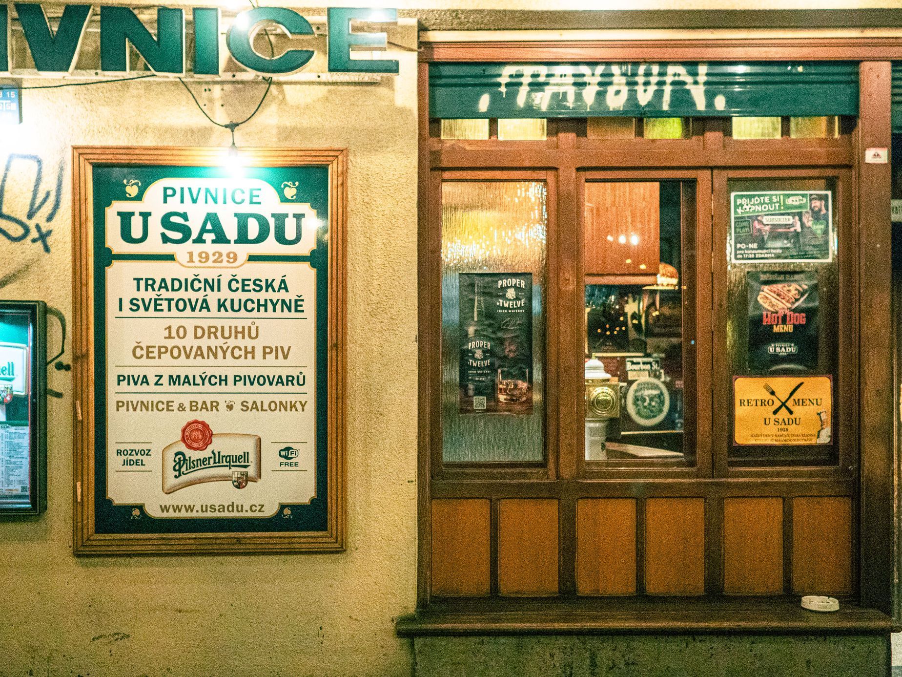 Nonstopy v Praze - Pivnice u Sadu, pizzerie Roma Uno, bar Nudle, nonstop Smíchoff