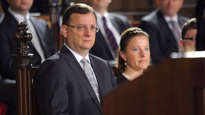 Premiér Petr Nečas během inaugurace prezidenta.