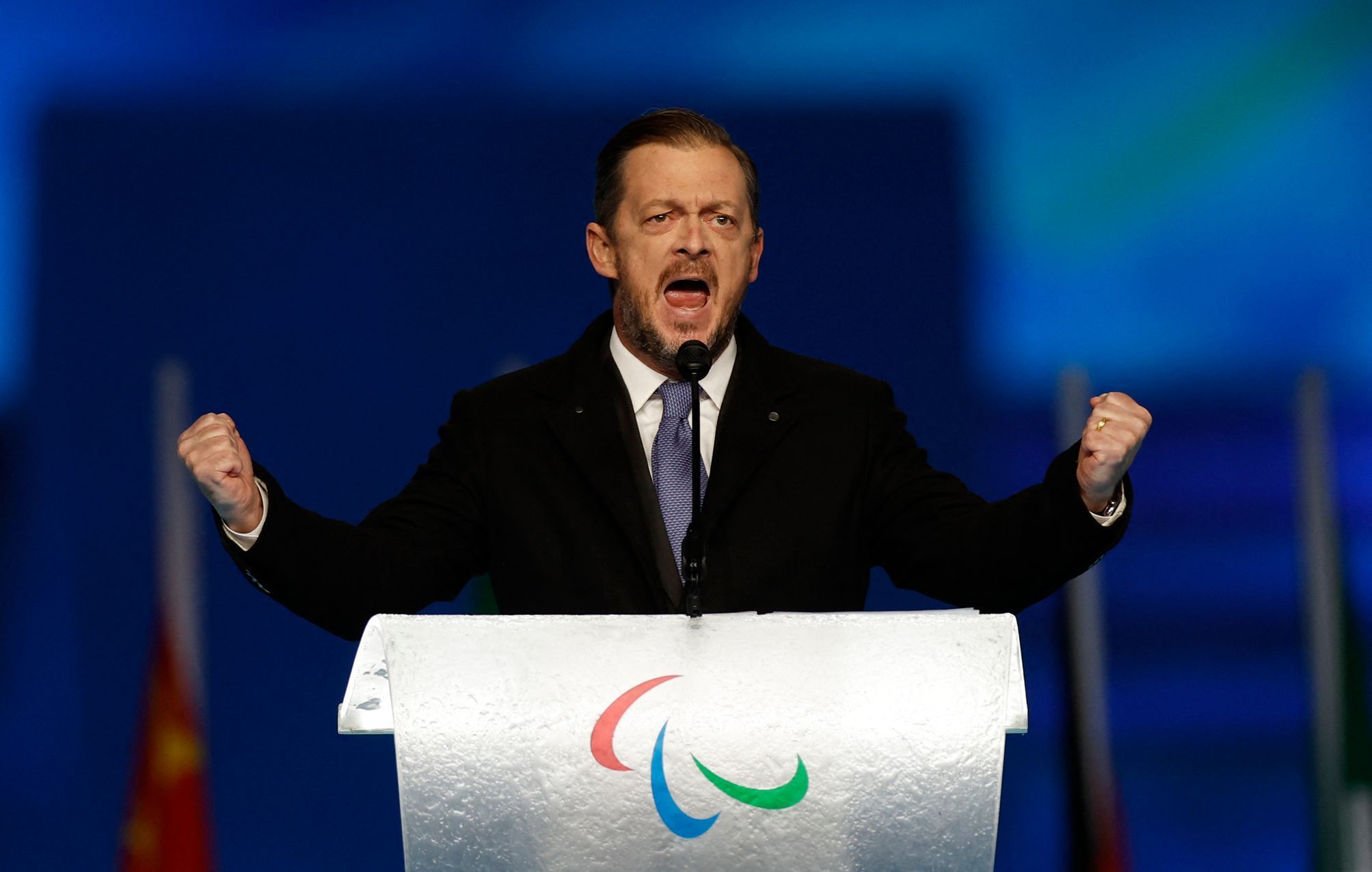 Andrew Parsons, prezident IPC, při zahájení paralympiády 2022