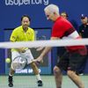 McEnroe and Chang play an exhibition game at the U.S. Open Championships tennis tournament in New York
