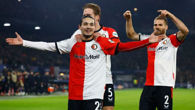 Radost fotbalistů Feyenoordu v utkání Ligy mistrů proti Spartě