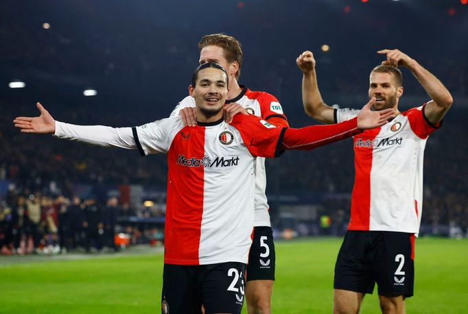 Radost fotbalistů Feyenoordu v utkání Ligy mistrů proti Spartě