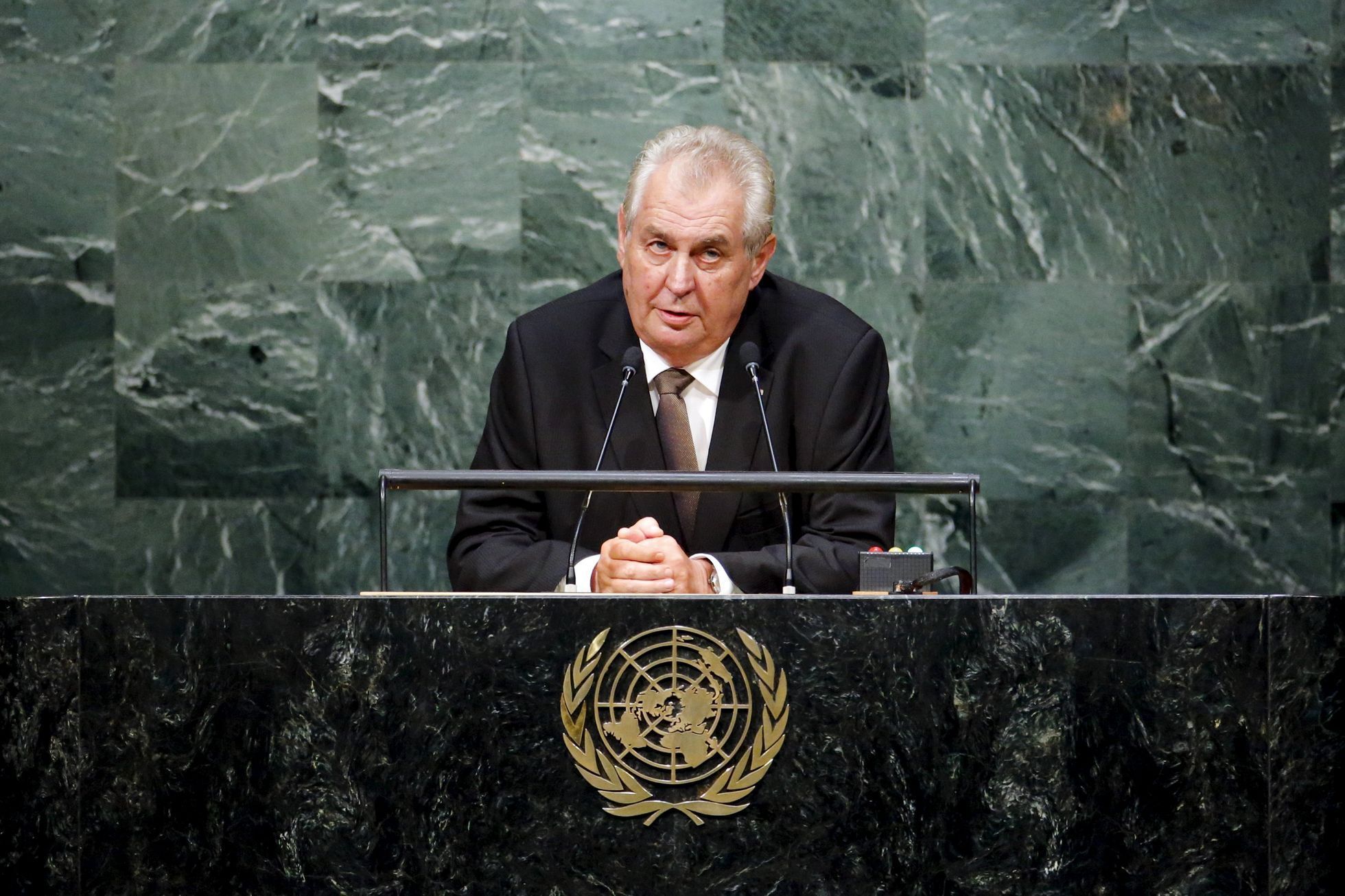 Czech President Milos Zeman speaks during the 70th session of the United Nations General Assembly at the U.N. Headquarters in New York
