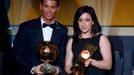 Winner of FIFA Ballon d'Or award, Real Madrid and Portugal forward Cristiano Ronaldo poses with winner of the FIFA Women's World Player of the Year Nadine Kessler of Germ