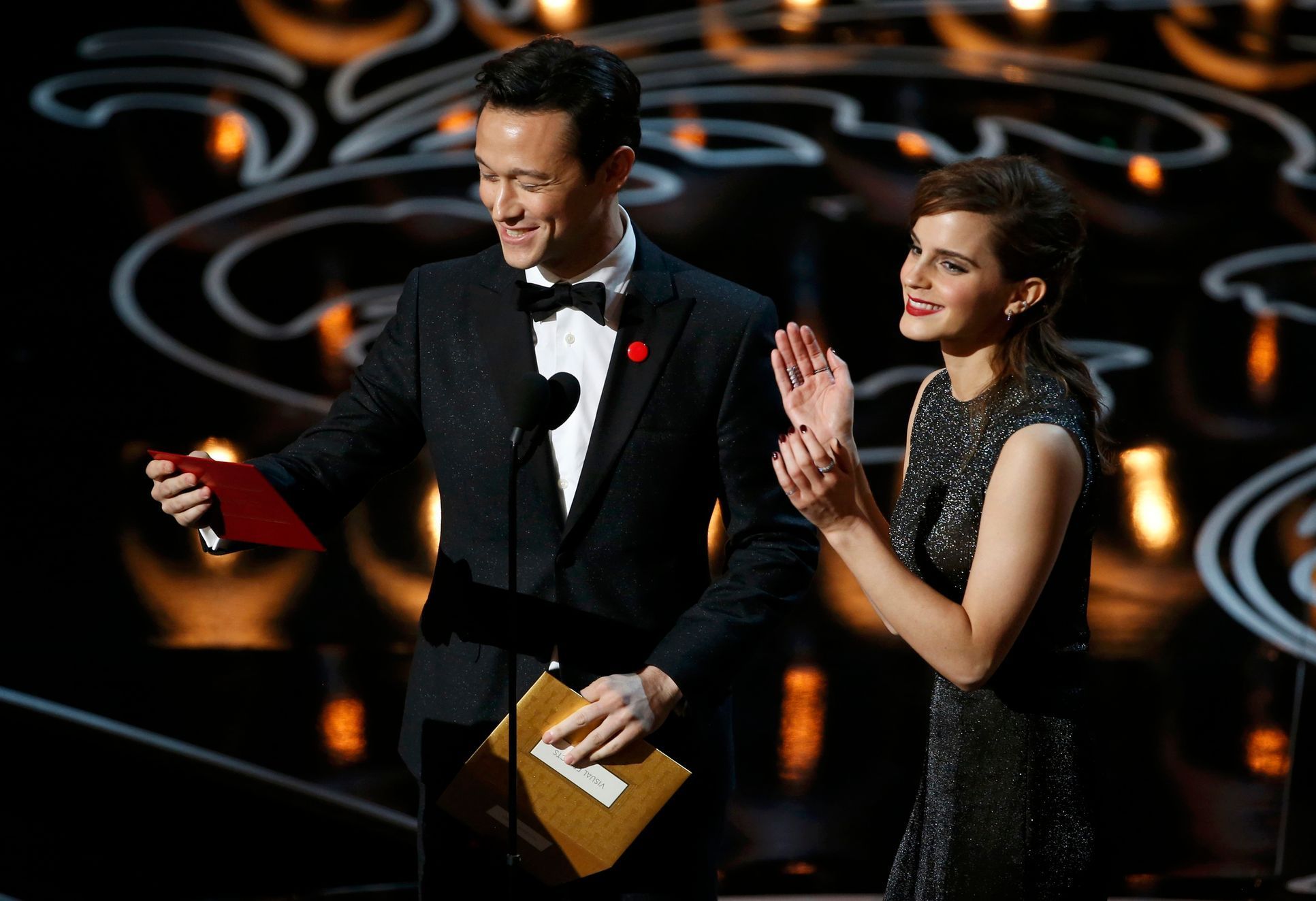 Actors Watson and Gordon-Levitt present the Oscar for visual effects to &quot;Gravity&quot; at the 86th Academy Awards in Hollywood