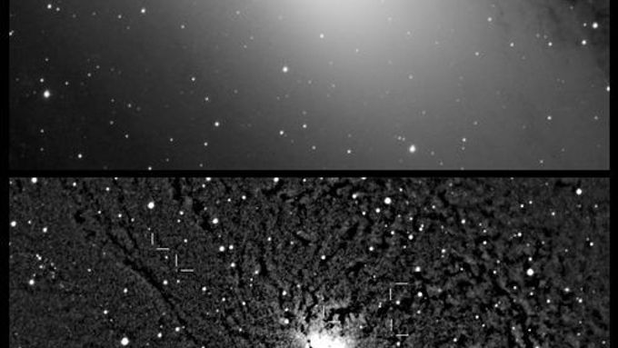 Na prvním snímku je neupravený pohled do jádra galaxie. Druhý snímek je numericky upravený, ukazuje devět nov, které vybuchly od března do srpna.