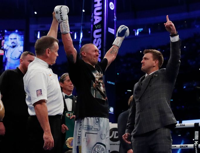 Oleksandr Usyk při zápase s Anthonym Joshuou